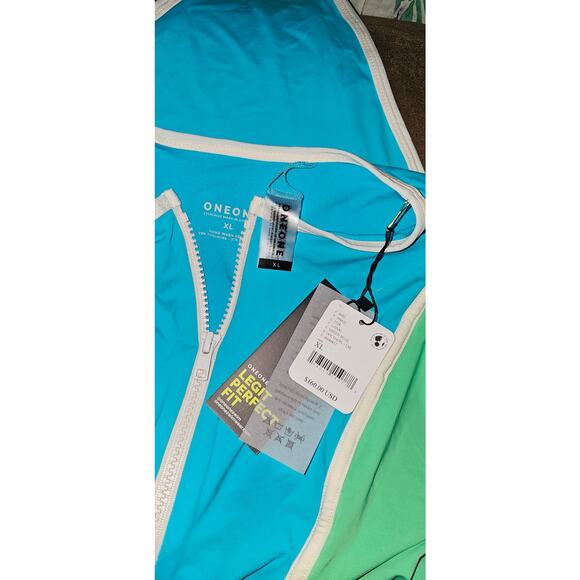 NWT Free People ONEONE Logan One Piece RASHGUARD $160 X-LARGE Blue/Green - LANAI - Picture 4 of 4
